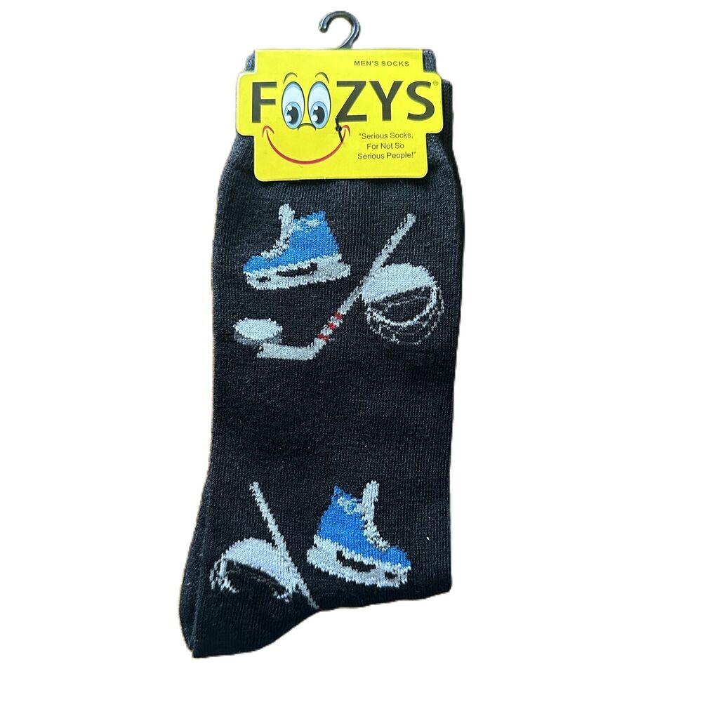 NWT Foozys Hockey Black Crew Length Graphics Novelty Men's Socks One Size